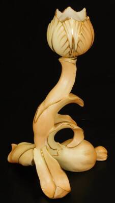 A Royal Worcester blush ivory single candle stick, shape code 1826, c1899, 15cm H.