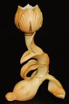 A Royal Worcester blush ivory single candle stick, shape code 1826, c1899, 15cm H. - 2