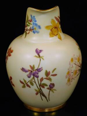 A Royal Worcester blush ivory ewer, decorated with polychrome flowers, shape code 1094, c1892, 16cm H. - 2