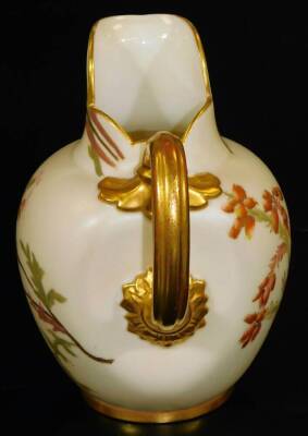 A Royal Worcester blush ivory ewer, decorated with polychrome flowers, shape code 1094, c1892, 16cm H. - 4