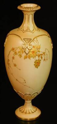 A Royal Worcester blush ivory tall vase, decorated in raised patera, gilt and orange passion flowers, shape code 1859, c1897, 24cm H. - 2