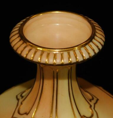 A Royal Worcester blush ivory tall vase, decorated in raised patera, gilt and orange passion flowers, shape code 1859, c1897, 24cm H. - 3