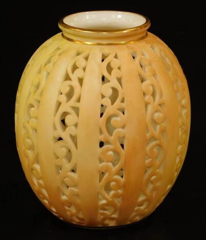 A Grainger Worcester blush ivory pierced vase, shape code G547, c1890, 8cm H.