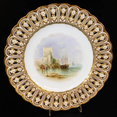 A pair of Minton ribbon plates, decorated with fine landscapes, pattern no. A3082, c1860, 23m Dia. Ex Willis Collection. - 2