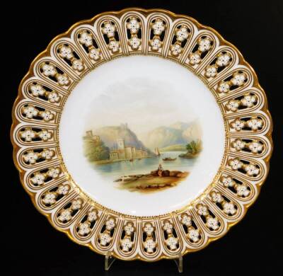 A pair of Minton ribbon plates, decorated with fine landscapes, pattern no. A3082, c1860, 23m Dia. Ex Willis Collection. - 4