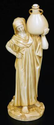 A Royal Worcester blush ivory figure, of a female water carrier, shape code 1250, c1912, 14cm H.