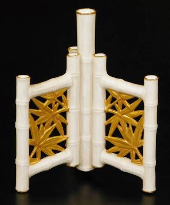 A Royal Worcester blush ivory bamboo vase, 16cm H. - 4