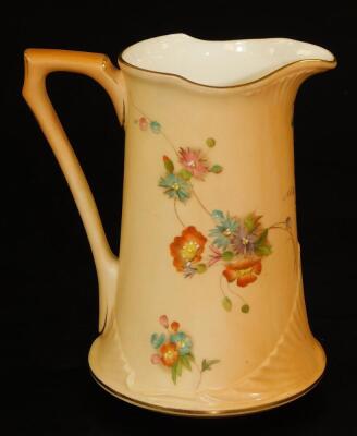 A Grainger & Co Worcester blush ivory ewer, decorated with flowers, shape code G900, 1890, 13cm H.
