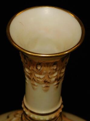 A late 19thC Royal Worcester porcelain blush ivory two handled vase, with cylindrical stem, bellied circular body, and circular foot, no. 1578, 19cm H. - 5