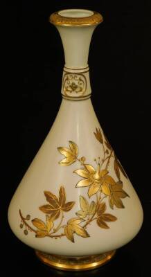 A Royal Worcester blush ivory tall vase, decorated with gilt flowers, c1895, 25cm H.