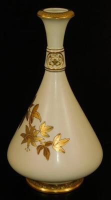 A Royal Worcester blush ivory tall vase, decorated with gilt flowers, c1895, 25cm H. - 2