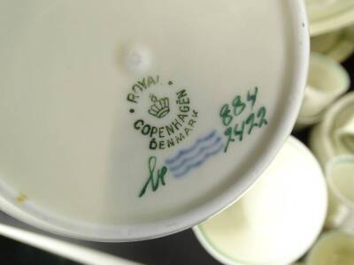 A Royal Copenhagen pottery dinner service, to include pair of tureens, open vegetable dishes, large bowl, 29cm dia , graduated meat plates, plates, side plates, cups saucers, soup bowls, jugs, cruet, etc., each piece decorated with a green strip banding a - 2