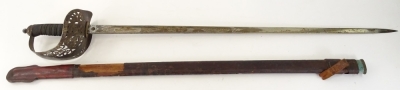 A George V 1897 pattern officers sword, with scabbard, (AF), 104cm L, blade 86cm L. - 2