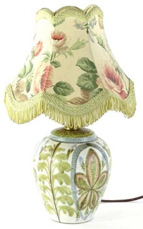 A Denby Glynn Colledge lamp, with floral shade, unmarked, 31cm H.