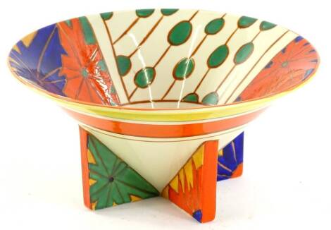A Clarice Cliff limited edition dish, number 227 of 250, bizarre type florally decorated predominately in orange, blue and green, printed marks beneath, 21cm dia.