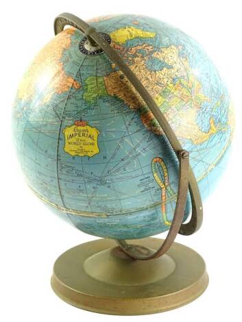 An early 20thC Legend C1061 terrestrial globe, with metal access and stand and paper mache globe in colours, 35cm H.