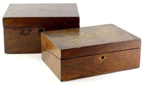 A 19thC walnut writing slope, of rectangular form with part fitted interior and another, 15cm H, 30cm W, 20cm D. (2, AF)