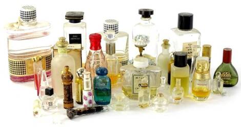 Various perfume bottles, to include Chanel, Eau Arpgen, Lanvin, 11cm H, other small perfume bottles, some with contents, atomiser, etc. (a quantity)