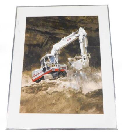 20thC School. A Ruston Bucyrus excavator, watercolour, 60cm x 44cm, probably used for a Rustons Bucyrus brochure.