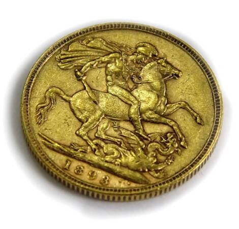 A Victoria full gold sovereign, dated 1893, in coin case.