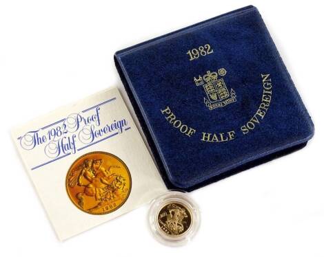 An Elizabeth II 1982 half sovereign, with certificate of authenticity and blue sleeve.