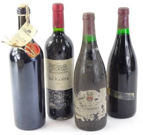 A collection of wine, to include Beaune (dates unsure), Chateau de Taste Medoc 2000, and a bottle of Diano d'alba 1999. (AF, 4)