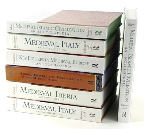 Various medieval related reference books, to include Michael (E. Gerli) Medieval Iberia: An Encyclopaedia, Trade Travel and Exploration in the Middle Ages: An Encyclopaedia, Medieval Islamic Civilisation etc. (7)