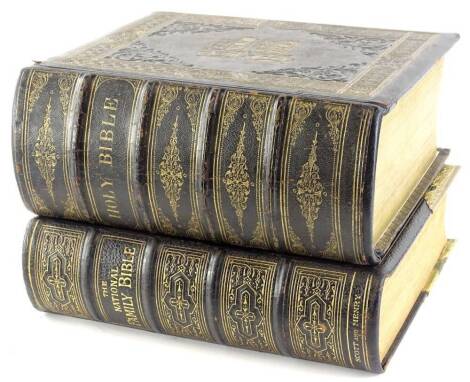 Two leather bound Victorian family bibles (2).