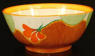 A 1930s Clarice Cliff Nasturtium pattern Bizarre bowl, of circular form, typically decorated, printed marks beneath, 20cm Dia. - 2
