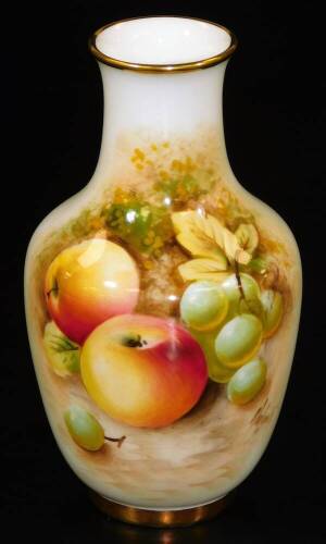 A Royal Worcester porcelain vase, of shouldered form, handpainted with grapes and apples, shape no. 2491, 1959, 13cm H.