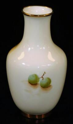 A Royal Worcester porcelain vase, of shouldered form, handpainted with grapes and apples, shape no. 2491, 1959, 13cm H. - 2