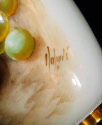 A Royal Worcester porcelain vase, of shouldered form, handpainted with grapes and apples, shape no. 2491, 1959, 13cm H. - 5