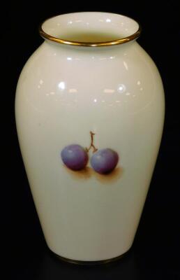 A Royal Worcester porcelain vase, of shouldered form, handpainted with autumnal fruits, shape no. G461, 1962, indistinctly signed, 11cm H. - 2