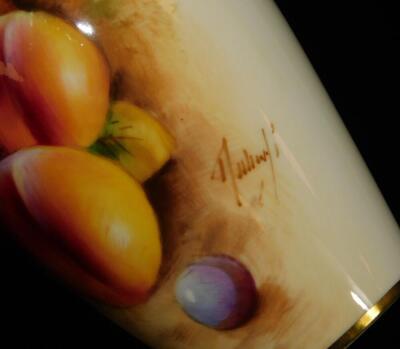 A Royal Worcester porcelain vase, of shouldered form, handpainted with autumnal fruits, shape no. G461, 1962, indistinctly signed, 11cm H. - 5