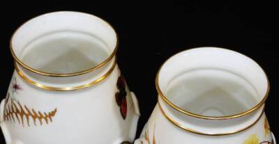 A pair of Royal Worcester blush ivory small squat vases, shape code 991, decorated with butterflies, green marked, 1895, 8cm H. - 3