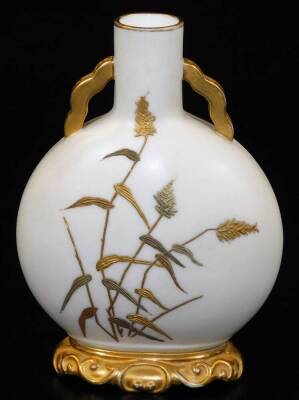 A Royal Worcester blush ivory moon flask, decorated with bronzed and raised paste ferns, c1900, 14cm H. - 2