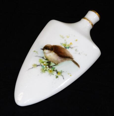 A Royal Worcester scent bottle, decorated with a dunnock and hedge sparrow, gilt factory mark, c1900, 9.5cm H.