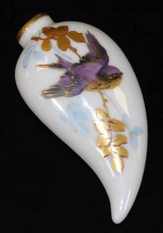 A Royal Worcester scent bottle, of tear drop form, decorated with a swallow, c1900, 8cm H.