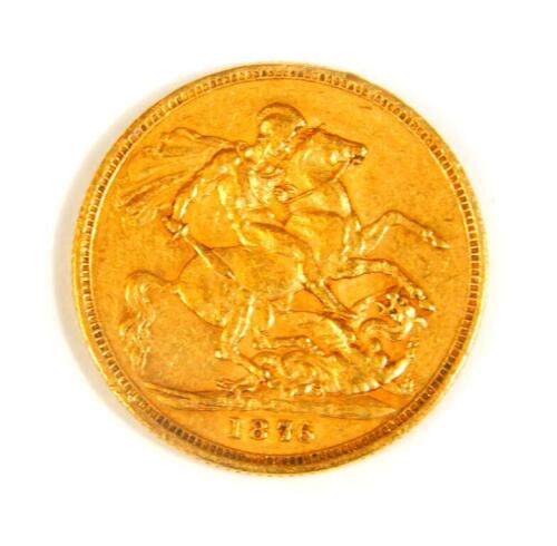 A Victorian gold full sovereign, young head 1876.