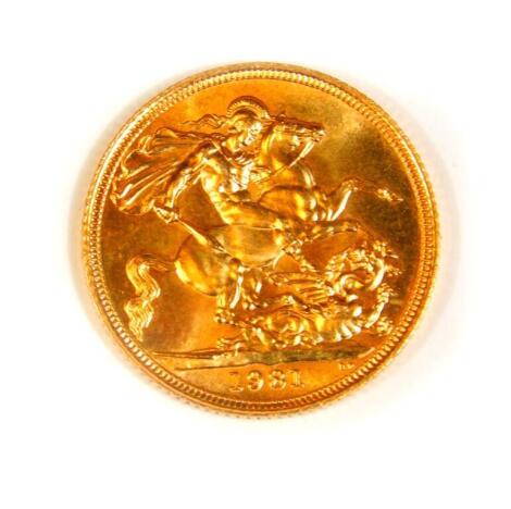 An Elizabeth II gold full sovereign, 1981.