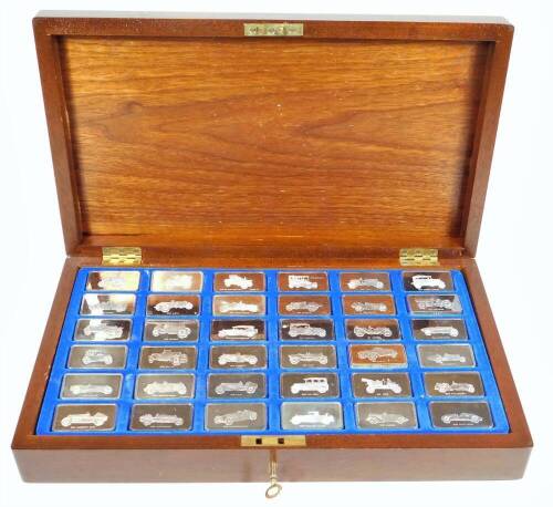 A Lord Montague silver ingot Great Car Collection, comprising thirty six pieces, in fitted case, each 2oz, with associated paperwork.