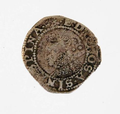 An Elizabeth I hammered silver penny, with long cross over coat of arms, crowned bust facing left, 14mm.