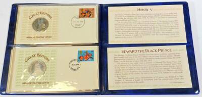 A Great Britain Medallic First Day Cover Collection, Robert The Bruce, etc. coins in outer case, 23cm H, with box. - 2