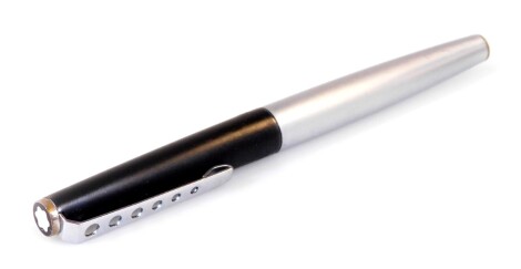 A Montblanc Carrera fountain pen, in brushed steel colours with graduated pierced clip, star to the top of the lid, partially enclosed nib, 13cm L.