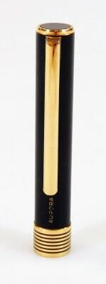 An Aurora Marco Polo fountain pen, in black with gilt coloured banding and clip, open nib, 14cm W. - 3