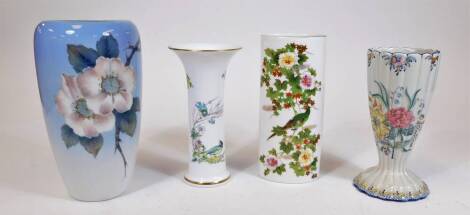 Various pottery vases, a Royal Copenhagen vase no. 2630 1049, decorated with flowers, 24cm H, other with psudeo Japanese mark, etc. (4)