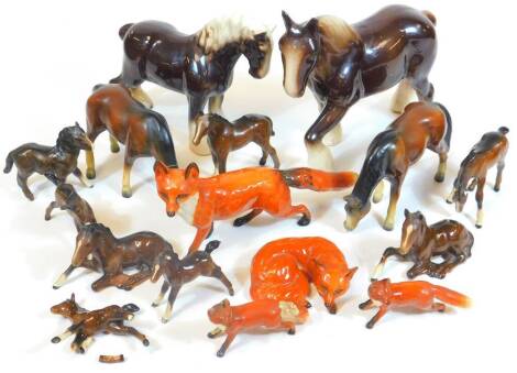 Various Beswick, and other horses, recumbent fox, 10cm W, etc. (a quantity, AF)