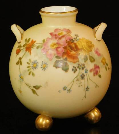 A Royal Worcester blush ivory globular vase, on bun feet, shape code 415, 1895, 9cm H.