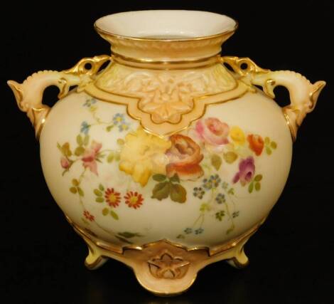 A Royal Worcester blush ivory baluster vase, decorated with flowers, shape code 1176, 1894, 9cm H.