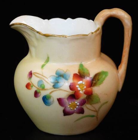 A Royal Worcester blush ivory ewer, decorated with flower sprays, shape code G1022, marked M Mature, 1907, 5cm H. (restored chip)